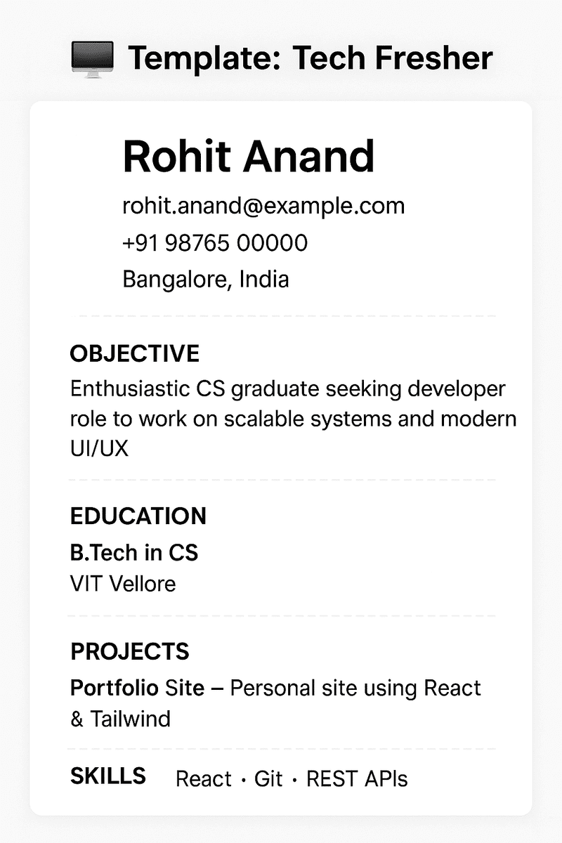 Tech Fresher Template